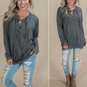 Last one! Lace up Grey Sweatshirt